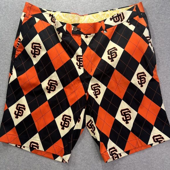 Loudmouth Golf Other - San Francisco SF Giants MLB Argyle Plaid Orange Black Golf Shorts Sz 42
